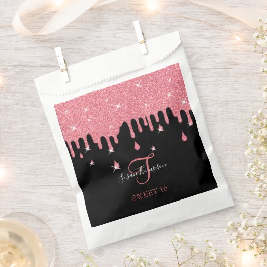 Roze glitter Sparkles Girly Sweet 16 Bedankzakje (Geknipt)