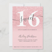 Roze glitter sparkles ombre girly script Sweet 16 Kaart (Voorkant)