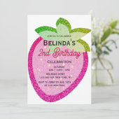 Roze Glitter Sparkling Y2K Aardbei 2e Verjaardag Kaart (Staand voorkant)