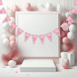 Roze glitter sterren Happy Birthday Bunting Flags Vlaggetjes
