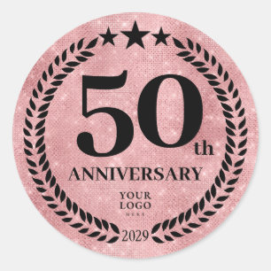 Roze Glitter Stijl 50ste Verjaardag Zakelijk Logo Ronde Sticker