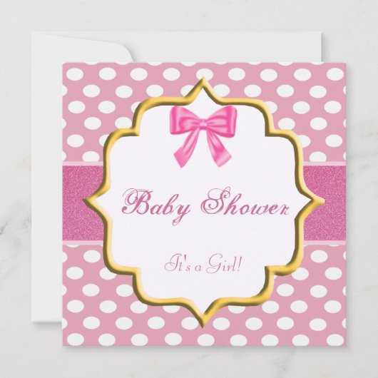 Roze Glitter Stippen Baby Shower Uitnodiging (Voorkant)