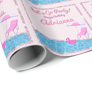 Roze Glitter Strandfeest Cadeaupapier