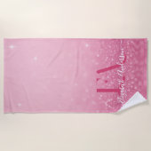 Roze Glitter Strandlaken met Naam & Initialen (Voorkant)