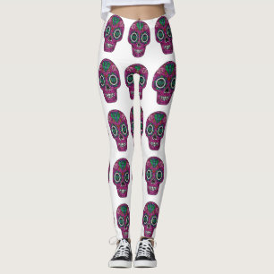 roze glitter suikerschedel leggings