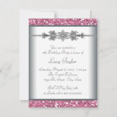 Roze Glitter Sweet 16 Party Kaart (Achterkant)