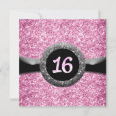 Roze Glitter Sweet 16 Ribbon Embleem Uitnodiging (Voorkant)