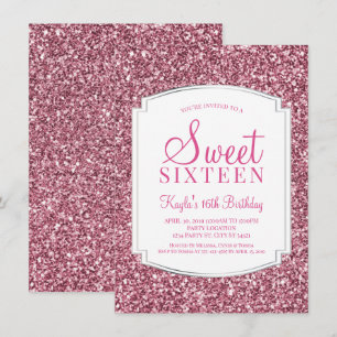 Roze Glitter Sweet 16 Uitnodigingen