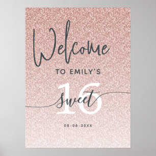 Roze Glitter Sweet 16 Welkom Bord Poster