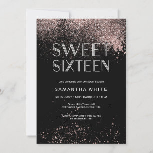 Roze glitter Sweet Sixteen Birthday Uitnodiging