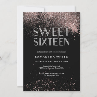 Roze glitter Sweet Sixteen Birthday Uitnodiging