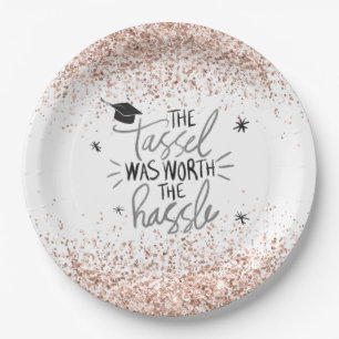 Roze Glitter Tassel Worth of the Hassle Afstuderen Papieren Bordje