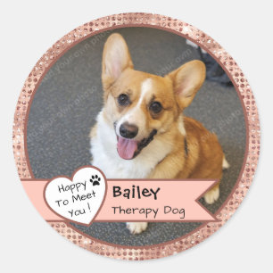 Roze Glitter Therapiehond Bezoek Custom Ronde Sticker