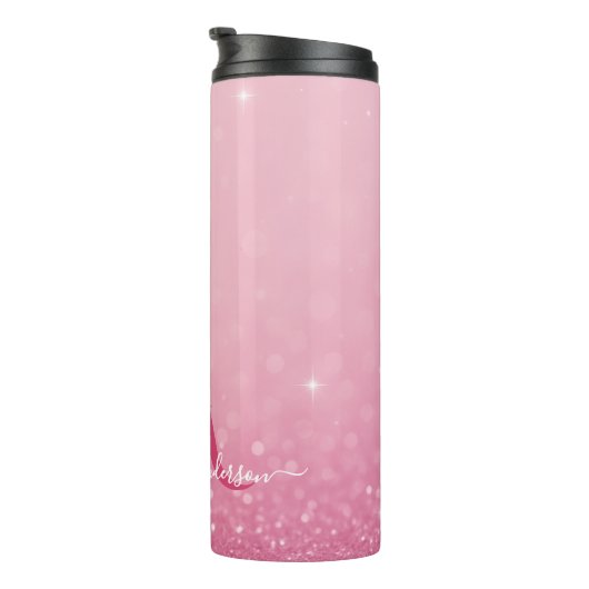 Roze Glitter Thermische Tumbler met Aangepaste Ini Thermosbeker (Geroteerd rechts)