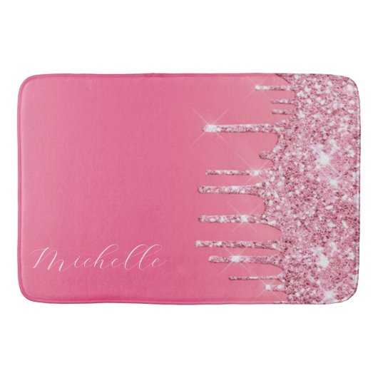 Roze Glitter Trendy Monogram Badmat (Voorkant)