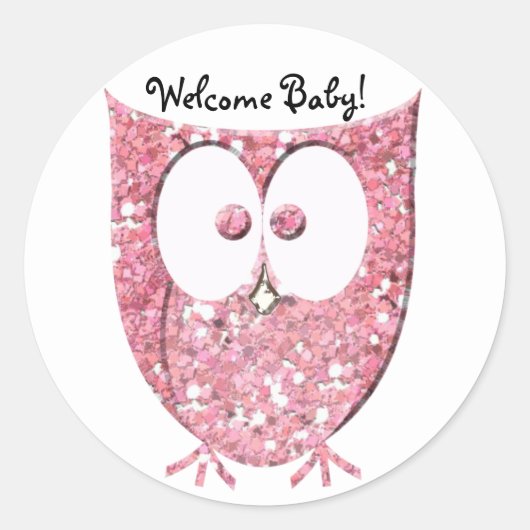 Roze Glitter Uil Gepersonaliseerde Stickers (Voorkant)