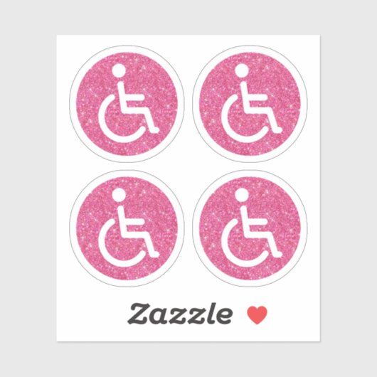 Roze glitter uitgeschakeld handicap symbool sticker (Vel)