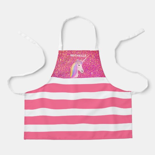 Roze Glitter Unicorn Rainbow Gepersonaliseerde Kin Schort (Voorkant)