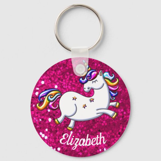Roze Glitter Unicorn Sleutelhanger (Voorkant)