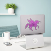 Roze Glitter Unicorn Sticker (Laptop op bureau)