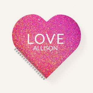 Roze Glitter Valentijnsdag Love Heart Shaped Name Notitieboek