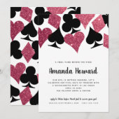 Roze Glitter Vegas Theme Bachelorette Party Invite Kaart (Voorkant / Achterkant)