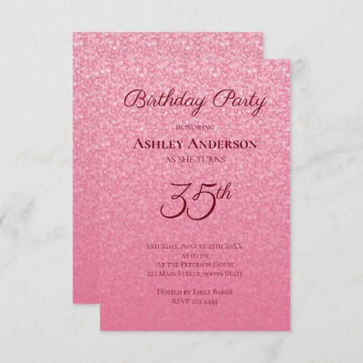 Roze Glitter Verjaardag Kaart (Voorkant / Achterkant)