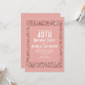 Roze Glitter Verjaardagskaart voor Vrouwen 40e Ver Kaart (Voorkant / Achterkant in situ)