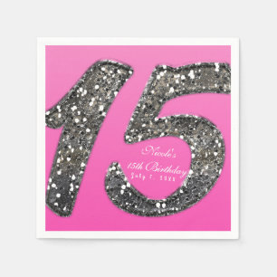 Roze & Glitter Vijftien 15 Verjaardagsfeestje Cust Servet