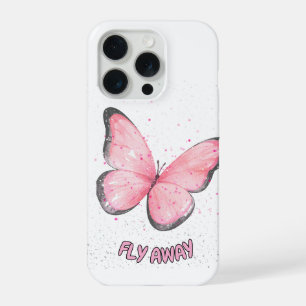 roze glitter vlinder iPhone 15 pro hoesje