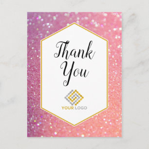 Roze Glitter Vonken Dank U Logo Zakelijk Briefkaart