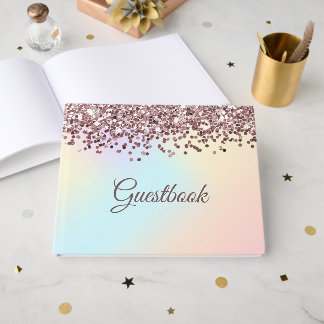Roze Glitter Waterval en Pastelkleuren Gastenboek