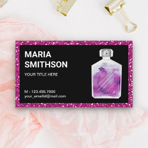Roze glitter waterverf parfumfles visitekaartje
