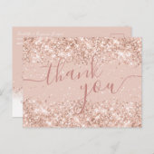 Roze Glitter Wedding Bedankt Briefkaart (Voorkant / Achterkant)