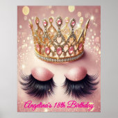 Roze Glitter Wimpers Crown Poster (Voorkant)
