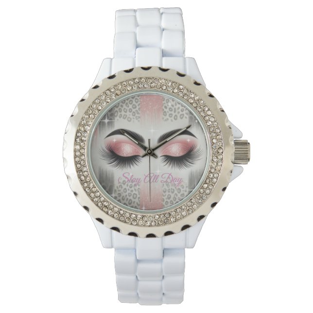 Roze glitter wimpers horloge (Voorkant)