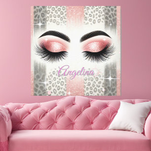 Roze glitter wimpers luipaard canvas afdruk