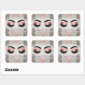 Roze glitter wimpers vierkante sticker (Vel)