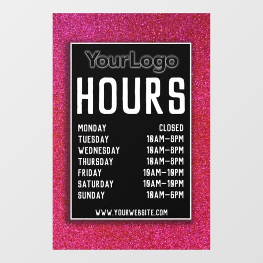 Roze Glitter Winkel Decoratie Openingstijden Grand Raamsticker (Vel)