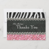 Roze Glitter Zebra Gepersonaliseerd Dank u Bedankkaart (Achterkant)