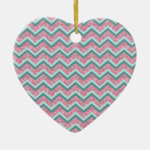 Roze Glitter ZigZag Patroon Keramisch Ornament