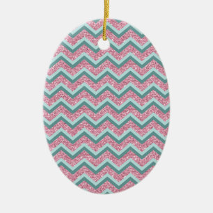 Roze Glitter ZigZag Patroon Keramisch Ornament