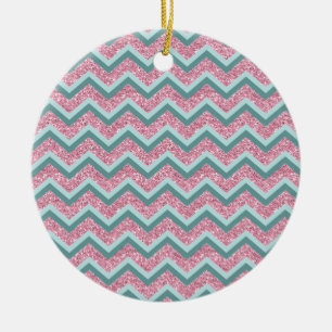 Roze Glitter ZigZag Patroon Keramisch Ornament