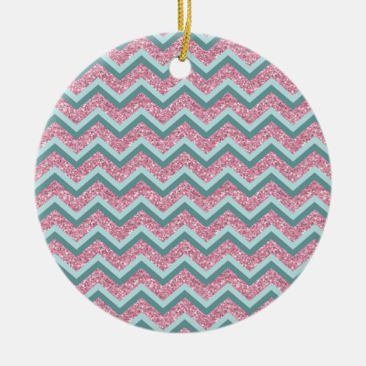 Roze Glitter ZigZag Patroon Keramisch Ornament (Voorkant)