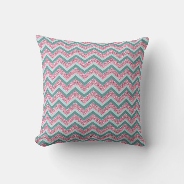 Roze Glitter ZigZag Patroon Kussen (Voorkant)