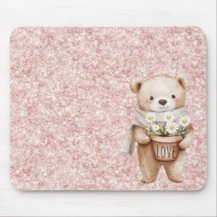 Roze Glitter Zoete Beer Margriet Bloemen Muismat