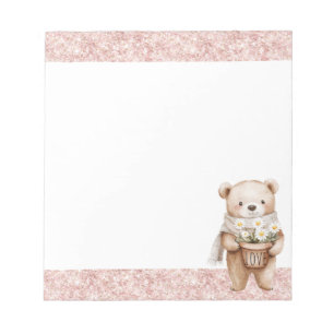 Roze Glitter Zoete Beer Margriet Bloemen Notitieblok
