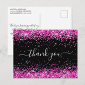Roze Glitter Zwart 40e Verjaardag Bedankt Briefkaart (Voorkant / Achterkant)