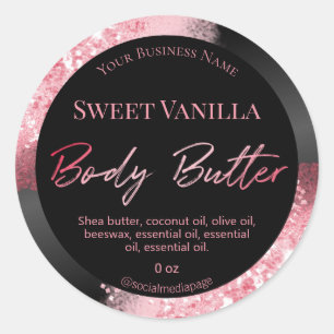 Roze Glitter Zwart Body Butter Labels
