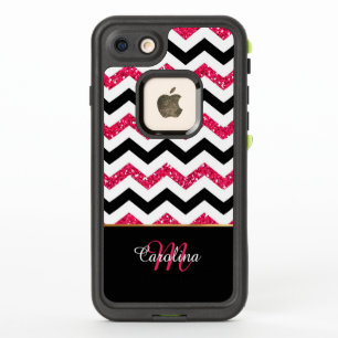 Roze glitter, zwarte Chevron, gepersonaliseerd